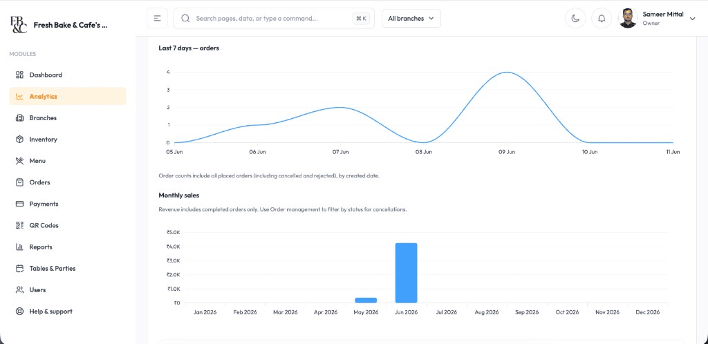 Swaad Giga multi-outlet analytics and brand performance reports